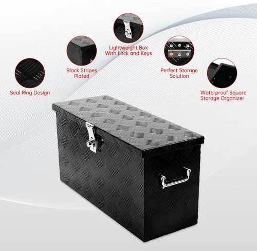 Miniatura 5 de Caja de herramientas de aluminio con placa de 24 pulgadas con rayas, para ATV, UTV, camioneta, impermeable, organizador de almacenamiento cuadrado