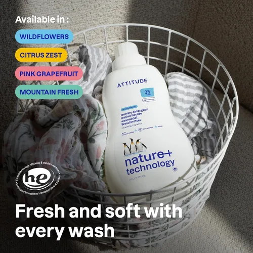 Miniatura 2 de ATTITUDE Detergente líquido para ropa, verificado por EWG, compatible con HE, a base de plantas y vegano, jabón natural para lavandería, aroma a