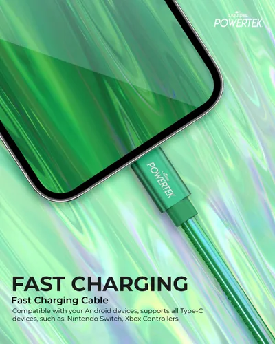 Miniatura 3 de LIQUIPEL Powertek Metallic Shine - Cable de carga USB tipo C, cable USB C de carga rápida de 6 pies, adaptador para automóvil, Galaxy, Android