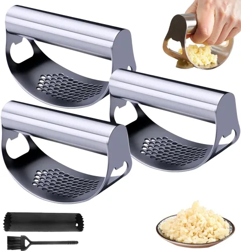 Balancín de prensa de ajo, portátil manual de acero inoxidable, trituradora de ajo con tambor de pelado de ajo para utensilios de cocina domésticos