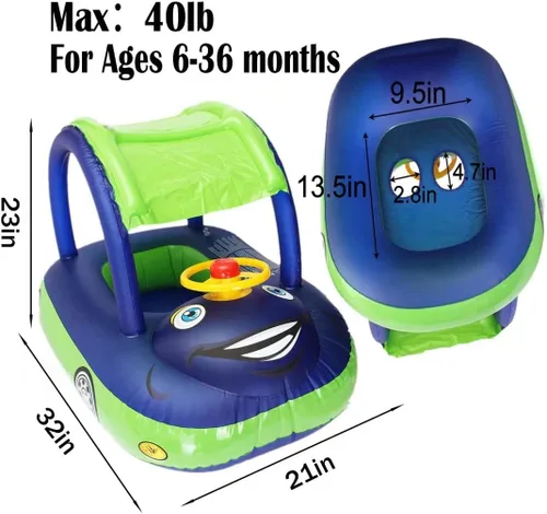 Miniatura 7 de Flotador de piscina para bebé con dosel de verano, volante, sombrilla de natación, anillo de natación para automóvil, juguetes inflables, asiento