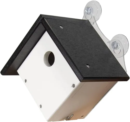 Miniatura 2 de JCs Wildlife Casa Wren de montaje en ventana de madera de polietileno reciclada (negro)