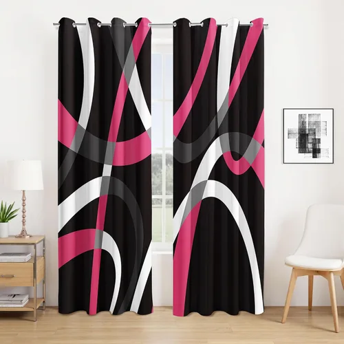 Miniatura 10 de weesire Cortinas opacas modernas para dormitorio, sala de estar, 2 paneles, 100% opacas, cortinas con patrón circular blanco y negro, cortinas