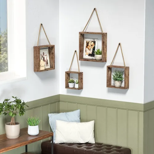 Miniatura 2 de J JACKCUBE DESIGN MK571B - Estantes cuadrados flotantes para colgar en la pared, estantes de madera rústica, cajas de sombra, decoración bohemia
