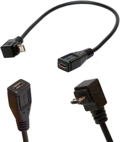Miniatura 5 de Micro B 5 pines ángulo recto 90 grados Cable de extensión macho a hembra Adaptador 9.8 in Cable USB de sincronización y carga (abajo) Male to