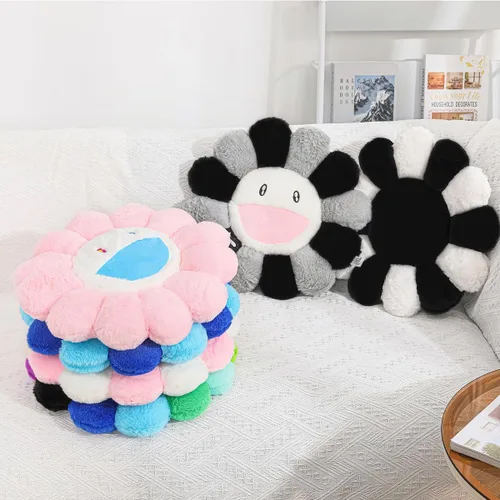 Miniatura 5 de FIONOUT Almohada de flores negras, almohada en forma de flor, cojín de suelo con cara de flor, almohada de felpa de girasol, lindas almohadas Black-a