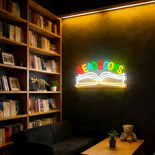 Miniatura 5 de Read Books - Letrero de neón para decoración de pared, libro de lectura regulable LED, letrero de luz de neón para arte, positivo, dormitorio