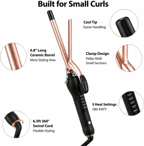 Miniatura 7 de Varita rizadora pequeña de 3/8 pulgadas para cabello corto y largo, rizador de cerámica de 0.354 in para rizos apretados, varita rizadora delgada