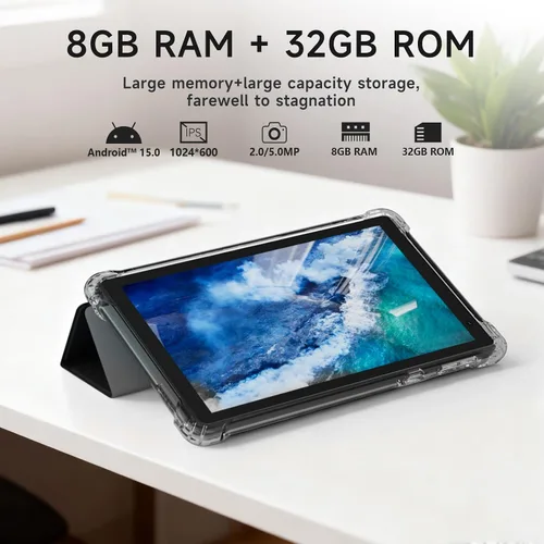 Miniatura 5 de PEICHENG Tableta con Estuche Protector, 7" IPS 1024 * 600 Android 15.0 Tab PC RAM 8GB (3+5 Expand) + ROM 32GB Bluetooth 5.0 WiFi 6 2.4G+5G 2MP+5MP