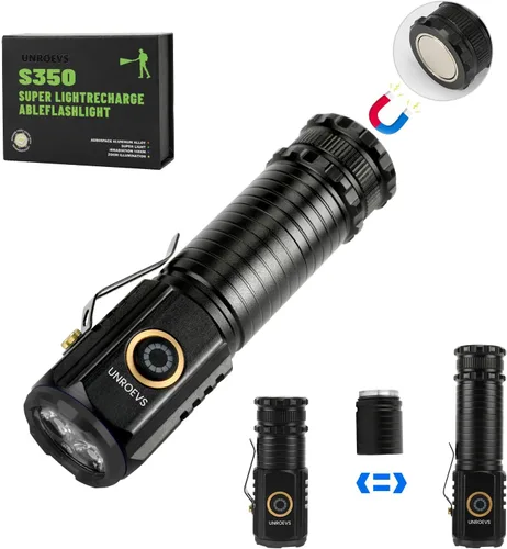 Miniatura 10 de UNROEVS Mini linterna recargable de 2550 lúmenes con carga USB C, pequeñas linternas de alto lúmenes, 5 modos, luz de bolsillo con clip, linterna