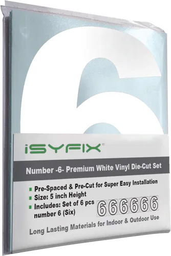 Miniatura 10 de iSYFIX - Calcomanías de vinilo blancas con número 0 (cero) - Juego de 6 unidades de 1.5 pulgadas autoadhesivas - Decalcomanías premium troqueladas