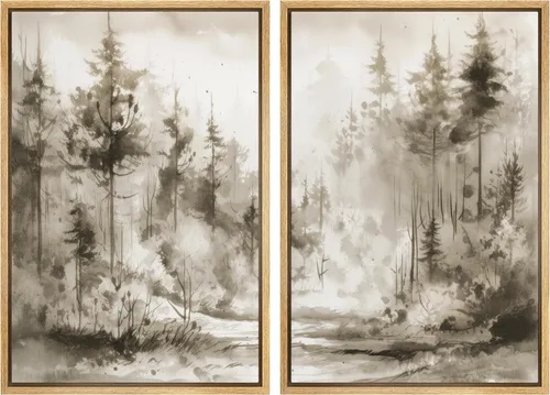 Miniatura 73 de MUDECOR Lienzo enmarcado para pared, bosque brumoso, reflejos, paisaje tranquilo, ilustraciones modernas, arte decorativo, bohemio, tranquilo/zen