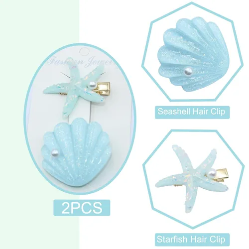 Miniatura 4 de Juego de pinzas para el cabello con perlas de concha de mar, disfraz de sirena artificial, horquilla de princesa para niñas y mujeres, accesorios