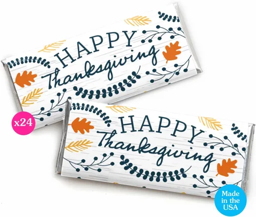 Big Dot of Happiness Happy Thanksgiving - Envoltura de barra de caramelo, recuerdos de fiesta de cosecha de otoño, juego de 24