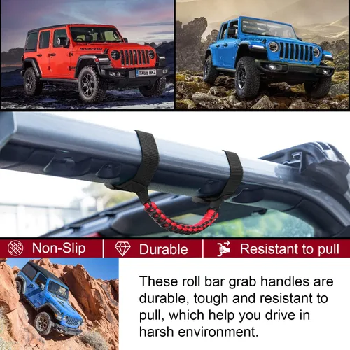 Miniatura 4 de Barra antivuelco de cuerda de paracaídas de alta resistencia compatible con Jeep Wrangler YJ TJ JK JKU JL JLU Sports Sahara Freedom Rubicon X