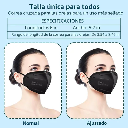 Miniatura 6 de 50 unidades, Máscaras faciales KN95, color negro, 5 capas, cubrebocas de seguridad para el polvo, eficiencia de filtro ≥95%, con bucles elásticos