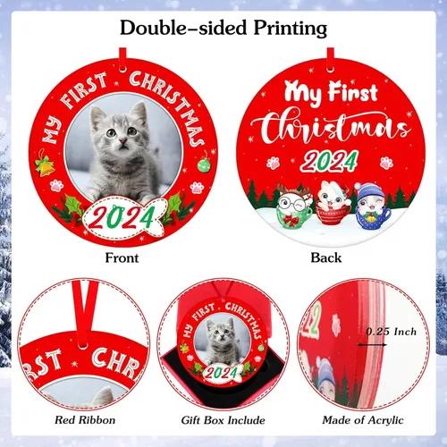 Miniatura 3 de PETCEE Adornos de gato para árbol de Navidad - Mi Primera Navidad Ornamento 2025 Marco de fotos de gatito Adornos personalizados para colgar fotos