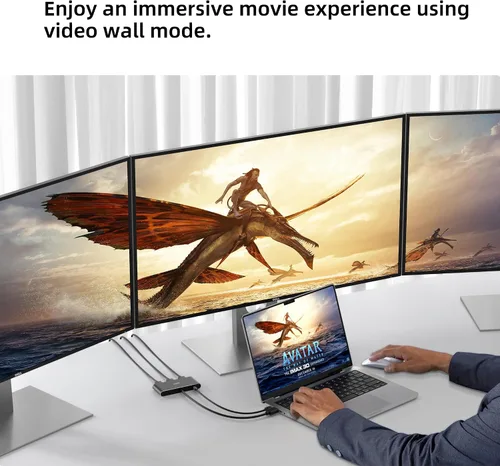 Miniatura 7 de 3 puertos DisplayPort 1.4 a 3 HDMI Splitter Triple 4K 60Hz Monitores Single 8K, Dual 4K 120Hz DP a 3X HDMI Multi Monitor MST Hub 1.5 pies (17.7 in)