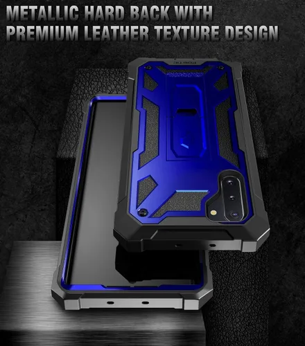 Miniatura 6 de Poetic Spartan Series diseñada para Samsung Galaxy Note 10, resistente de doble capa de color metálico con textura de cuero de primera calidad, Azul