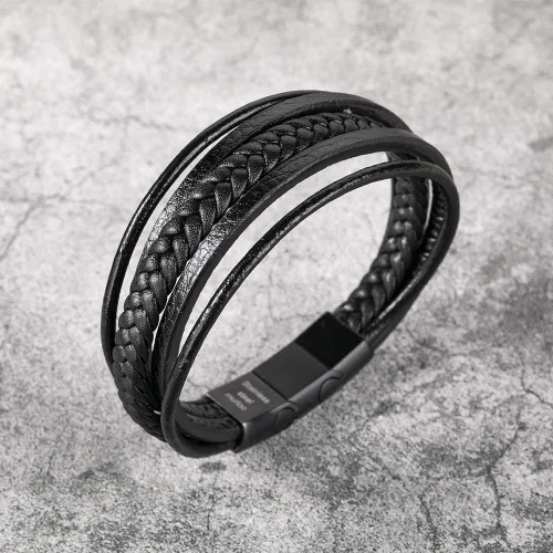Miniatura 7 de murtoo Pulsera de cuero para hombre con cierre de cuero de vaca multicapa trenzada para hombre