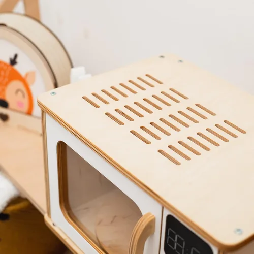 Miniatura 8 de Horno de microondas de madera para niños, muebles Montessori para niños pequeños, juguete de microondas, madera para niños, sala de juegos de madera