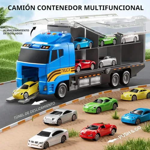 Miniatura 4 de NIPLOOOW Juguetes para niños pequeños de 3, 4, 5 y 6 años, juego de vehículos de camiones con alfombra de juego y coche de juguete fundido a