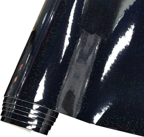 HYANG - Espejo holográfico de piel sintética de color negro, cristal láser, 1 rollo de 12 x 53 pulgadas, piel sintética muy adecuado para aretes de