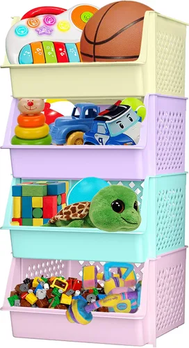 Miniatura 10 de TidyFriend - Paquete de 4 cubos de almacenamiento apilables grandes con frente abierto para organizadores y almacenamiento de despensa, Negro