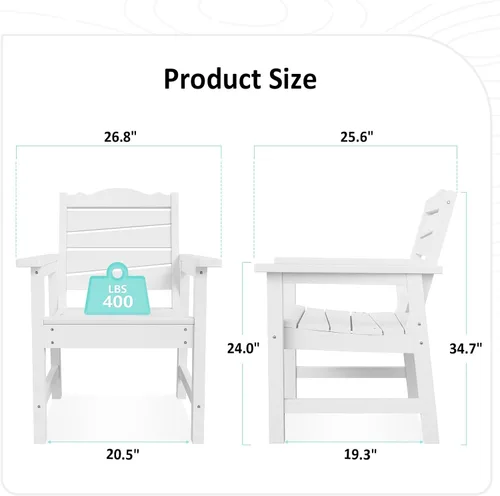 Miniatura 2 de Silla de patio resistente a la intemperie, sillas de patio al aire libre de madera de polietileno con asiento curvado ergonómico, sillas de comedor