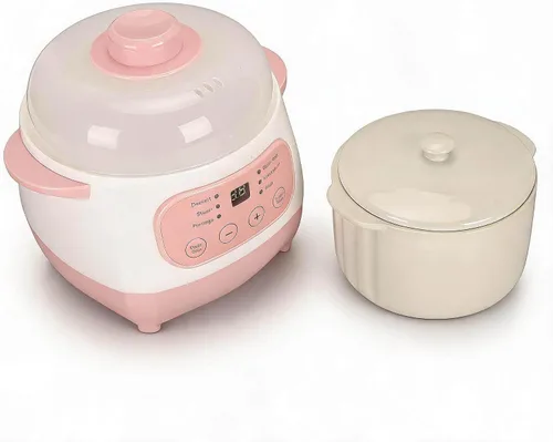 Olla eléctrica de 1 litro, olla inteligente de cerámica para gachas de sopa, mini olla de cocción lenta antiquemaduras secas, olla de cerámica