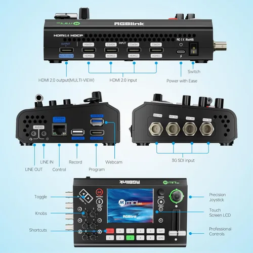Miniatura 8 de RGBlink Conmutador de video mini-ISO para transmisión en vivo, mezclador de video todo en uno HDMI y SDI de 10 canales con NDI HX, control PTZ