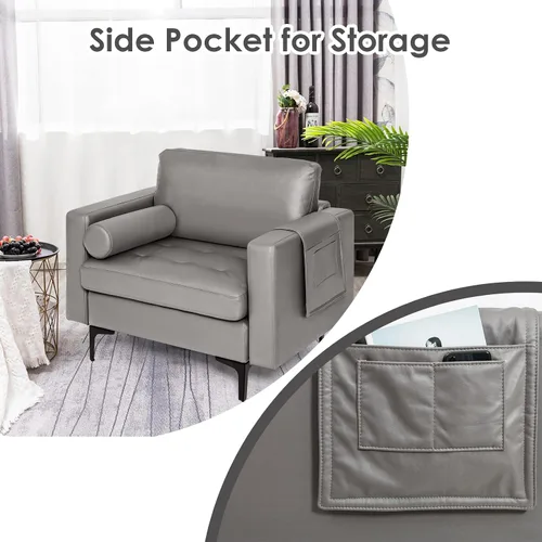 Miniatura 6 de Giantex Sofá individual, silla decorativa, sillón con cojín cómodo, bolsillos para revistas, sala de estar, silla de ocio tapizada para dormitorio