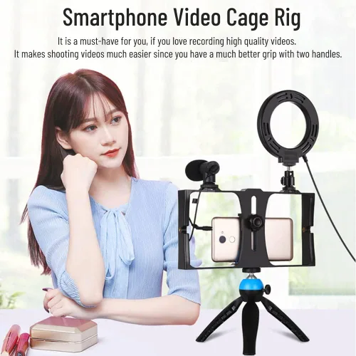 Miniatura 2 de Jaula de video para teléfono inteligente, jaula para cámara de teléfono con múltiples soportes de expansión, soporte de trípode estabilizador