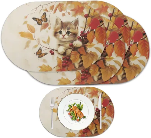 Miniatura 63 de Blue Flower Dining Table Mats Set of 2 Hummingbird Heat Resistant Placemats Washable and Wipeable Non Slip Place Mat, Waterproof Modern Dining Table