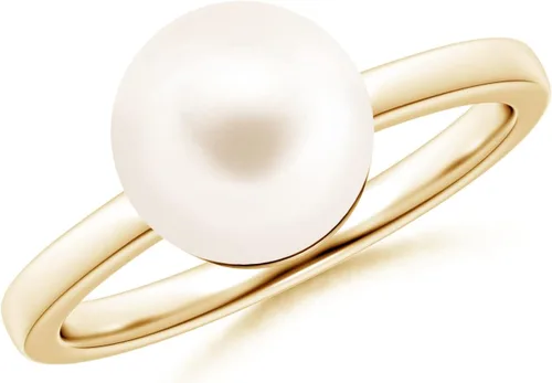 Angara Anillo solitario de perlas cultivadas de agua dulce natural para mujeres, niñas en plata de ley, oro macizo de 14 quilates, regalo de joyería