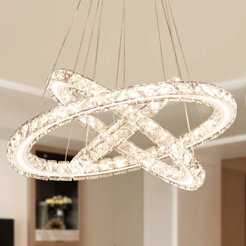 Miniatura 9 de Candelabros LED modernos de cristal, lámpara de techo de tres anillos, luz colgante con acrílico para dormitorio, comedor, pasillo