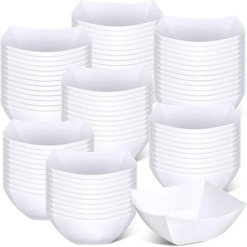 Miniatura 13 de Sliner 100 Piezas Cuencos de Plástico Cuadrados 8 oz Cuencos de Servir de Plástico Desechables Contenedores de Chips para Fiestas, Contenedores