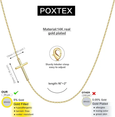 Miniatura 74 de Collar de cruz para mujeres y niñas, delicado chapado en oro de 14 quilates, gargantilla con dije de cruz que no se deslustra, impermeable, moderno