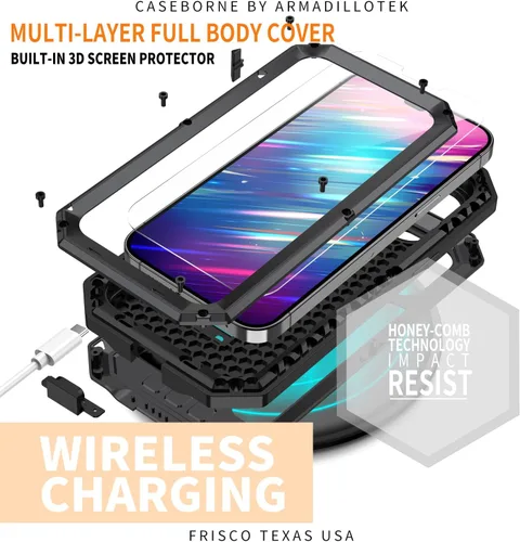 Miniatura 3 de Simicoo Funda compatible con iPhone 14 con protector de cámara de pantalla con función atril, resistente al agua, de metal militar, resistente