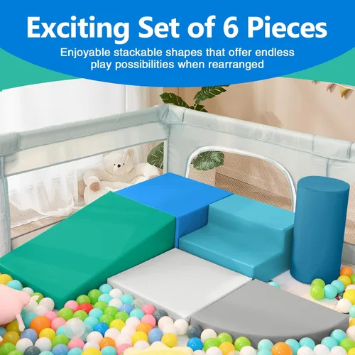 Miniatura 7 de 6 piezas de juguetes blandos de cuero PU para escalar para bebés - Bloques de espuma para escalar para niños pequeños en interiores - Juego