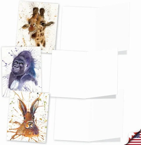 Miniatura 3 de The Best Card Company - Juego surtido de tarjetas de felicitación en blanco con acuarela de animales para todas las ocasiones - Incluye 10 diseños
