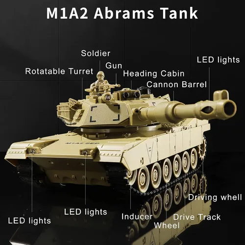 Miniatura 2 de Tanque de Juguete Militar RC, Tanque del Ejército M1A2 Abrams de EE.UU. con Control Remoto con Batalla IR, Vehículos Militares RC de 2.4Ghz