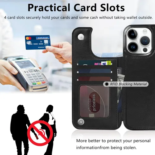 Miniatura 3 de Funda magnética tipo cartera con tapa para iPhone 14Pro Max de 6.7 pulgadas, compatible con MagSafe, soporte de cuero con soporte para tarjetas