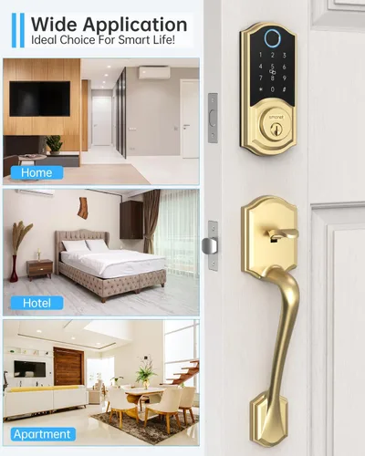 Miniatura 4 de SMONET Cerradura inteligente de latón con huella dactilar, cerradura de puerta de entrada sin llave con control remoto de aplicación, teclado