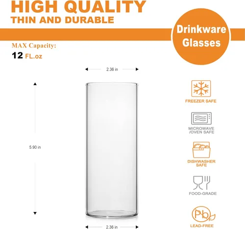 Miniatura 9 de LUXU Vasos para beber de 12 onzas, juego de 4 vasos altos finos, cristalería de bar elegante para agua, jugo, cerveza, bebidas y cócteles y bebidas