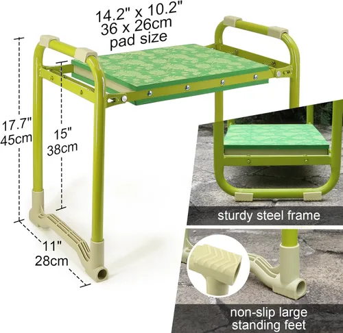 Miniatura 2 de Colwelt Juego de taburete y rodillera de jardín, asiento de jardín y rodillera resistente con almohadilla suave de 10 pulgadas de ancho, banco