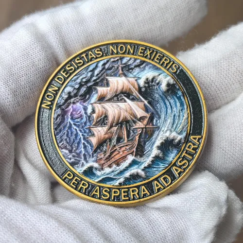 Miniatura 3 de Sailing Ship & Anchor - Moneda inspiradora de desafío – Símbolo de perseverancia y coraje – Medallón de premios motivacionales
