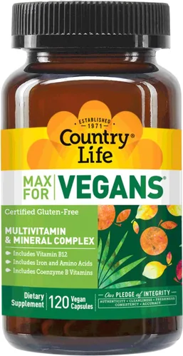 Miniatura 5 de Country Life Max for Vegans - 120 cápsulas veganas - Multivitaminas diarias - Suplemento de apoyo inmunológico - Contiene vitamina B12, hierro