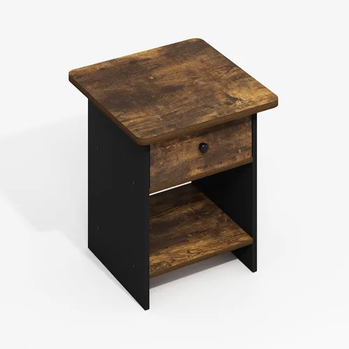 Miniatura 5 de Furinno Mesa auxiliar moderna, mesa auxiliar cuadrada con compartimento de almacenamiento, mesita de noche de esquina redonda, mesita de noche