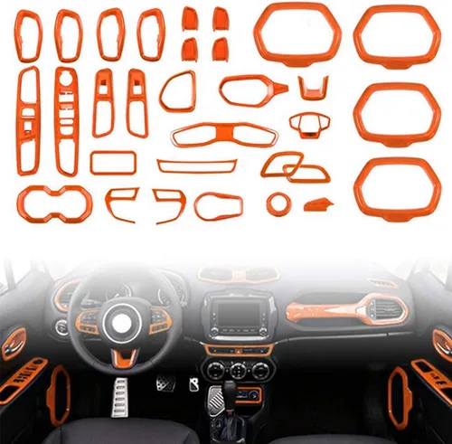 Miniatura 7 de Juego de 31 piezas de decoración interior de automóvil, accesorios de decoración para Jeep Renegade 2015-2018 (negro)